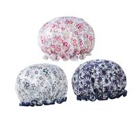 HONMEET 3pcs Shower Caps for Women Double Layer Bathing Caps Printed for Home and Salon Use Red Flower Navy Small Flower Navy Large