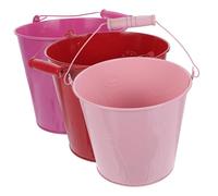 HONMEET 3pcs Small Metal Buckets Tinplate Mini Buckets for Gardening Crafting and Beach Use Multi-colored Red Pink