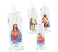 HONMEET 4pcs Led Candle Lamp Jesus Design Flameless Candle Light for Christmas Easter Spiritual Centerpiece with Base for Home Decor Weddings Celebrations