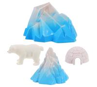 HONMEET 4pcs Lifelike Mini Igloo with Polar Animal Figurines Realistic Arctic Iceberg Models for Dollhouse and Micro Landscape Decoration White Bear and Ice House Collection