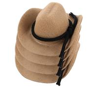 HONMEET 4pcs Mini Cowboy Hats Set for Dolls 8cm Tiny Beige Miniature Cowgirl Hats for Crafts, Western Party Decoration, Doll Accessories