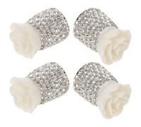 HONMEET 4Pcs White Rhinestone Rose Car Valve Stem Caps Universal Tire Nozzle Covers for Cars Suvs Motorcycles - Decorative Dustproof Bike Valve Caps Accessories