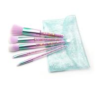 HONMEET 5pcs Makeup Brush Transparent Handle Professional Cosmetics Brushes for Women Liquid Foundation Powder Eyebrow with Purple and Pink Green Details