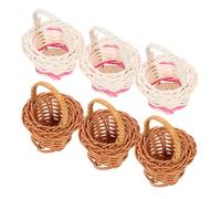 HONMEET 6pcs Mini Woven Handheld Baskets Set, Small Rustic Rattan Flower Baskets with Handles for Dollhouse Decor, Easter DIY Craft and Wedding Storage in Coffee White