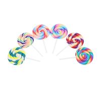 HONMEET 6pcs Multicolored Soft Clay Lollipop Charms Safe DIY Craft Accessories Large Fake Candy Props for Creative Rainbow Swirl Pendants for Jewelry Making