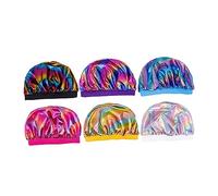 HONMEET 6pcs Satin Sleep Caps Multi-purpose Wide Brim Bonnet for Hair Care Comfortable Night Hat for Sleeping Bathing and Face Washing for Various Hairstyles
