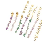 HONMEET 80pcs Dreadlocks Hair with Natural Stone Pendants Metal Braid Hair Rings for Braids Vintage European and American Style for Daily Styling and Special Occasions