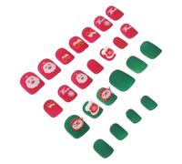 HONMEET Almond-shaped False Nails for Christmas Short Press Nails White French Tips for Party Easy to Apply