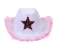 HONMEET American Hat Halloween Western Panama Cow Cap Supplies Jazz Wide Cosplay Costume Girl White Hats Sequin Accessories Hat Accessory for Cowgirl Star Party Usa Apparel