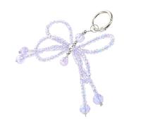 HONMEET Bowknot Keychain with Beaded Acrylic Charm Lightweight Bow Cell Phone Strap for Keys Purses and Car Mirror Decorations Secure Clasp Design for All-purpose Use in Purple