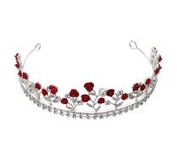 HONMEET Bridal Crown Headdress Red Rose Wedding Heart Motif Hair for Bride Ceremony Party