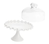 HONMEET Cake Glass Cover Plate Set White Ceramic and Glass with Handle