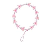 HONMEET Crystal Butterfly Phone Strap Pearl Beaded Phone Charm Lanyard Pink 3d Holographic Anti-lost Hanging Decoration