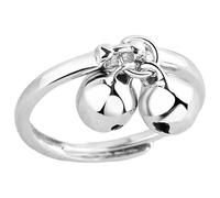 HONMEET Double Bell Copper Silver Ring Adjustable Open Ring for Women
