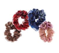 HONMEET Elastic Hair Scrunchies Multi-purpose Flower Decor Hair Ties with Delicate Fabric Design 4 Pcs for Women for Dating and Birthday