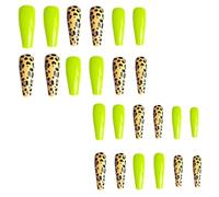 HONMEET False Nails Long Serving Life 24pcs Leopard Print Extra Long for Women Plastic Press on Fake Nails with for Wedding and Daily Life