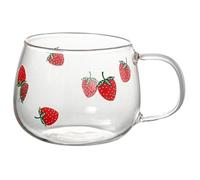 HONMEET Glass Coffee Cup Strawberry Print Large Capacity Mug