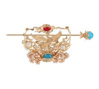 HONMEET Gold Gemstone Alloy Hanfu Hair Crown for Men Chinese Palace Hairpin Ornament for Stage Performance and Cosplay Elegant Vintage Styling Accessory