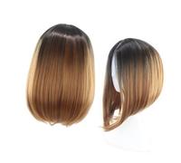 HONMEET Gradient Brown Short Bob Wig for Women Heat Resistant Synthetic Cosplay Hairpiece Comfortable Stretchable Lace Front with Natural Straight Style Reusable Washable High Temperature