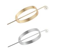 HONMEET Hairpin Hair Accessories Hair Jewels for Women 2pcs Alloy Metal Glossy Oval Hollow Brushed Pearl for Bun Styling Silver and Gold Stylish Headband Barrettes