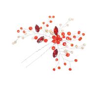 HONMEET Handcrafted Red U-shaped Metal Hairpin for Bridal Chignon Updo Elegant Wedding Headwear Accessory for Bridesmaids Vintage Bridal Headpiece for Low Buns and Formal Hairstyles
