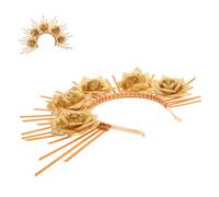 HONMEET Headband Headband Women Female Headdress Flower Sun Goddess Headpiece Wedding Bohemian Elastic Decorative Girl Short Hair Accessories for Lady Cute Golden Plastic