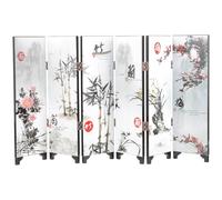 HONMEET Mini Chinese Style Folding Screen Divider Ornament, Antique Panel Desktop Room Divider with Plum Orchid Bamboo Chrysanthemum Design for Home and Study Decor
