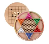 HONMEET One Wooden Chinese Draughts and Gobang Educational Desktop Board Game for Safe Material Bright Patterns for Family Play and Travel Fun