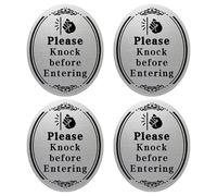 HONMEET Please Knock Before Entering Sign Stickers 4pcs Bedroom and Front Door PVC Door Decals Knock and Wait Reminder for Homes and Offices