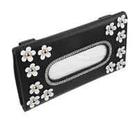 HONMEET PU Leather Car Visor Tissue Holder with Flower Design, Hanging Car Sun Visor Napkin Box for Vehicle, Black Decorative Tissue Dispenser for Travel and Daily Use