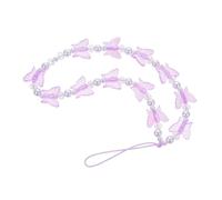 HONMEET Purple Crystal Butterflies Phone Charm with Plastic Resin Lanyard | Lightweight Beaded Accessory, Easy to Install, for Keys and Phone, Creative Decorative Chain