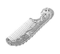 HONMEET Silver Comb Dragon and Phoenix Playing Pearl Hand Carved Antique Comb Chinese Alloy Hair for Traditional Decorative Use