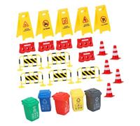 HONMEET Traffic Sign with Red Cones Yellow Barricades English Warning Signs Plastic Traffic Cognitive Model for Safe Pretend Play and Road Safety Learning Compatible with Construction