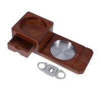 HONMEET Wooden Cigar Ashtray with Solid Wood Whiskey Cup Tray and Integrated Drawer Carved Cigarette Stand Holder Versatile Tabletop Cigar Accessories Organizer for Men and Home Use