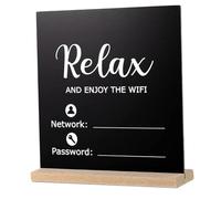 HONMEET Wooden WiFi Password Sign Chalkboard Double-Sided 21.5x21.5x0.5cm Freestanding Wooden WiFi Reminder for Home, Office and Hotel Wireless Network
