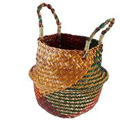 HONMEET Woven Linen Plant Basket Foldable Storage Basket with Double Handles Small Size 22x20x17cm Natural Straw Material for Indoor Gardening and Home Organization