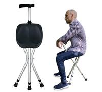 Honmido Portable Adjustable Folding Walking Cane with Seat Allows Durability While Walking and Convenience for Sitting, Alloy Crutch Chair, Anti-Slip Lightweight Walking Stick for Seniors (Black)