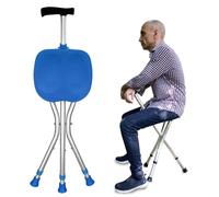 Honmido Portable Adjustable Folding Walking Cane with Seat Allows Durability While Walking and Convenience for Sitting, Alloy Crutch Chair, Anti-Slip Lightweight Walking Stick for Seniors (Blue)