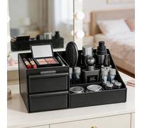 HONMINHUA Make up Organiser with Drawer, Black Cosmetic Organiser for Men, Skincare Storage Box for Vanity Desk, Perfume Stand for Bedroom and Bathroom, Mens Accessories