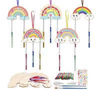 HONMOK 10 Pack Rainbow Wind Chime Craft for Kids, Birthday Gifts for 4 Years Old Girls, Wind Chime Kits for Painting and Coloring, Wooden Art Craft Activities for Children Age 4 5 6 7 8 +