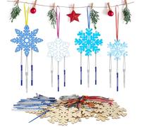 HONMOK 12 Pack Christmas Snowflake Windchimes Kit, Xmas Crafts for Children to Paint Snowflake Wind Chimes, Wooden Arts and Crafts for Kids Boys Girls Toddlers Presents