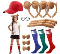 HONMOK 14 pcs Chipmunks Costumes Set, Striped Knee Socks Chipmunk Ears Headband Tail Bow Tie Red Hat Glasses Frame, Animal Fancy Dress for Carnival World Book Day Halloween Cosplay Outfit Accessories