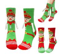 HONMOK 2 Pairs Christmas Elf Socks, Funny Xmas Couple Holding Hands Socks, Cotton Slipper Socks for Women, Warm Elf Slipper Bed Socks, Unusual Christmas Gifts Present for Women Ladies Her