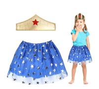 HONMOK 2 Piece Girls Birthday Princess Costume, Sequin Star Tutu Dress and Gold Crown, Blue Tulle Ballet Tutu Dress for 3-10y Kids Halloween Nativity Birthday Party Fancy Dress Costume