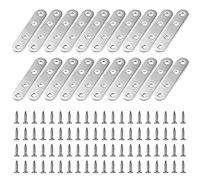 HONMOK 20 Pieces Mending Plates for Wood,Straight Brackets 76×16mm Heavy Duty Stainless Steel Flat Brackets Connector,Fixing Joining Plates with 80pcs Screws for Wood Connector Repairing Furnitures