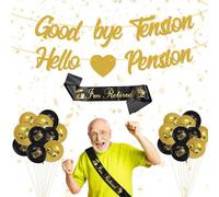 HONMOK 22pcs Retirement Decorations - Goodbye Tension Hello Pension Banner, I'm Retired Sash, Happy Retirement Decor for Women, Men, Teacher, Office Farewell Party Supplies