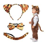HONMOK 3 Piece Tiger Costume Set, Ears Headband Tails Bow Tie Kit, Jungle Animal Fancy Dress Up Outfit for Kids Adult Carnival Circus World Book Day Halloween Costume Accessories
