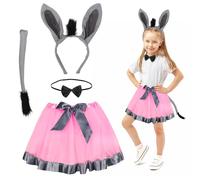 HONMOK 4 PCS Kids Donkey Halloween Costume, Donkey Outfit Include Donkey Ears Headband Pink Tutu Dress Tail Bowtie, Animal Cosplay Accessory for 3-10y Girl Halloween Nativity Pretend Play Party