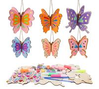 HONMOK 6Pack Arts & Crafts for Kids 3D Wooden Butterfly Craft Kit - Glow in The Dark Paint, Glitter, Glue - Spring Activity, Party Favor, DIY