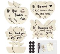 HONMOK 8 Pcs Best Teacher Wooden Fridge Magnets, Heart, Flower, Apple, Butterfly Styles, Thank You Teacher Gifts for Women Men, Pre School Nursery Grad Leaving Presents